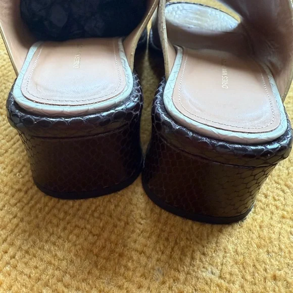 Dries Van Noten Cream & Dark Brown Croc-Embossed Mule Heels 6.5 36 1/2 - Picture 6 of 8